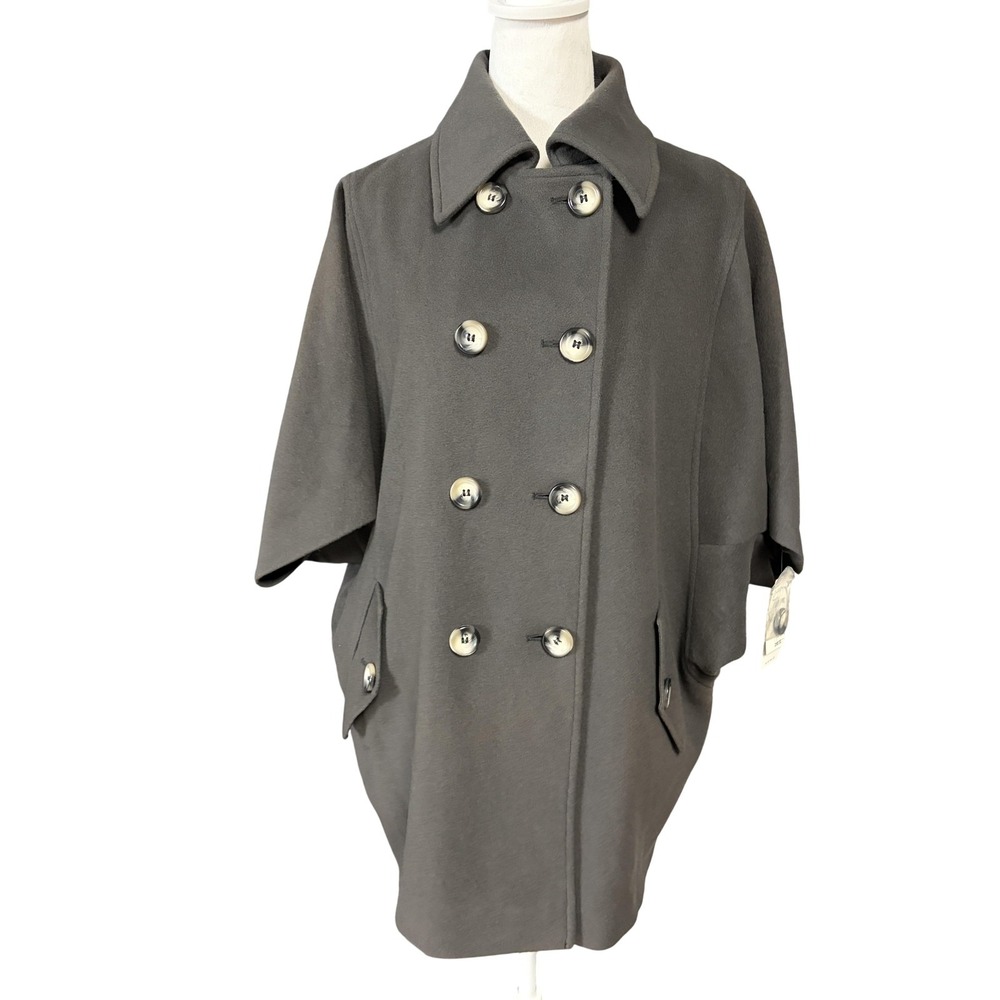 Helene Berman Cape Womens Medium‎ Gray Double Breasted Wool Made in England